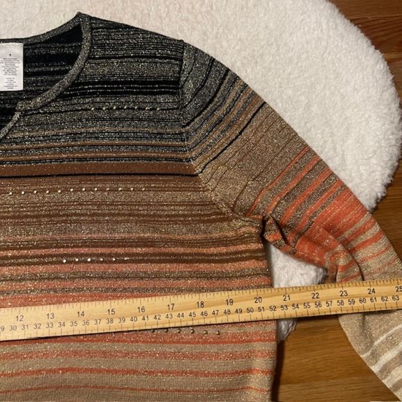 Alfred Dunner Womens Orange Cream Striped Quarter Sleeves Top Size Small - Picture 9 of 10